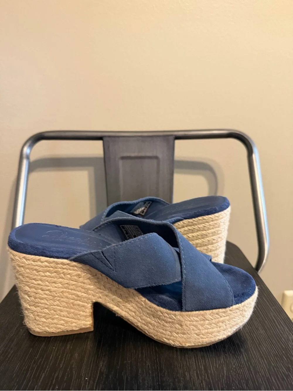 Skechers Navy Suede Espadrille Platform Sandals 5